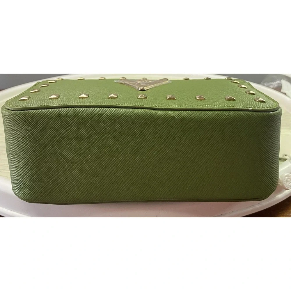 Valentino Orlandi Forest Green  Gold Studs Crossbody Purse Camera Bag 4.25x7x2.5
